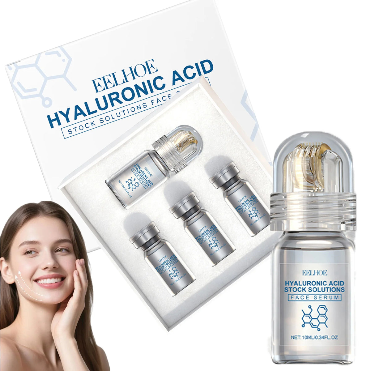 Hyaluronic Acid Hydrating Facial Serum Set with Roller Applicator