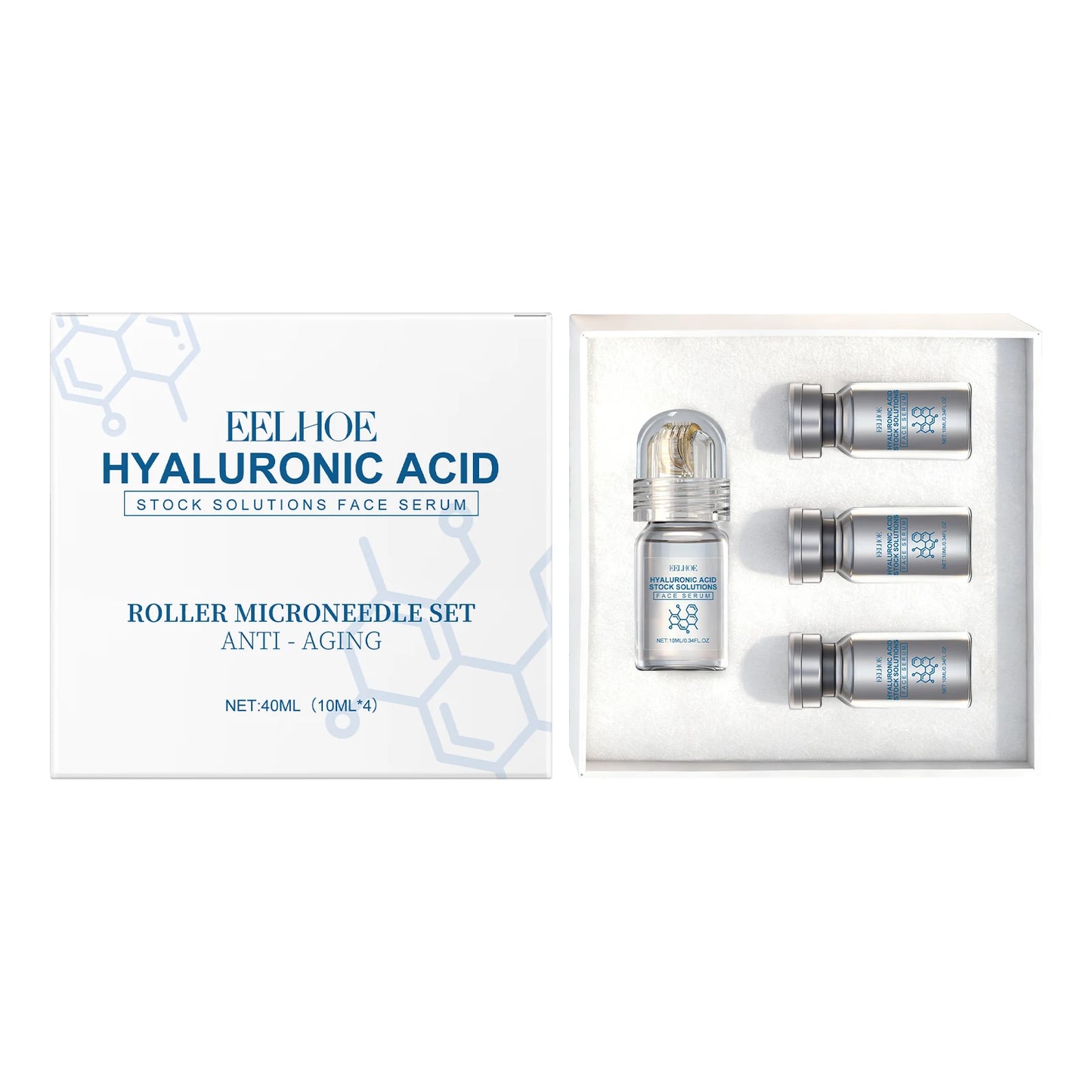 Hyaluronic Acid Hydrating Facial Serum Set with Roller Applicator