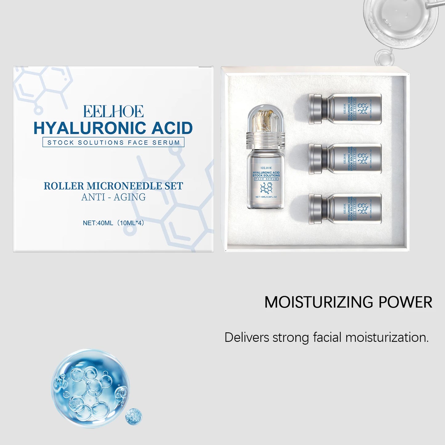 Hyaluronic Acid Hydrating Facial Serum Set with Roller Applicator